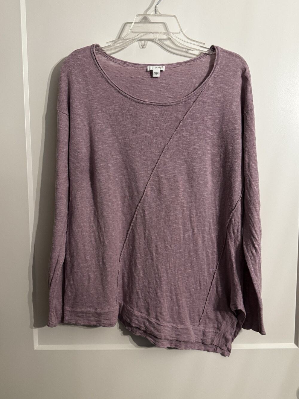Pure J.Jill Linen Blend Long Sleeve Tee Lavender Asymmetrical Hem Sz M LagenLook